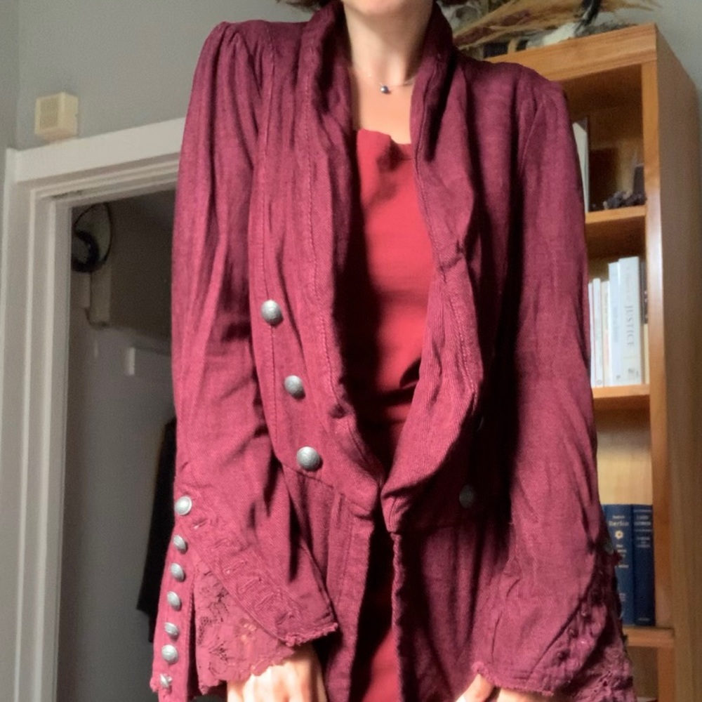 Free People Lace Sleeve Jacket